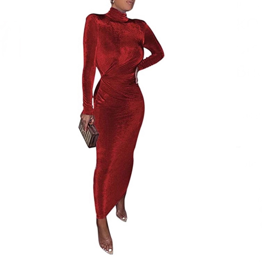 Red Mock Neck Maxi Dress